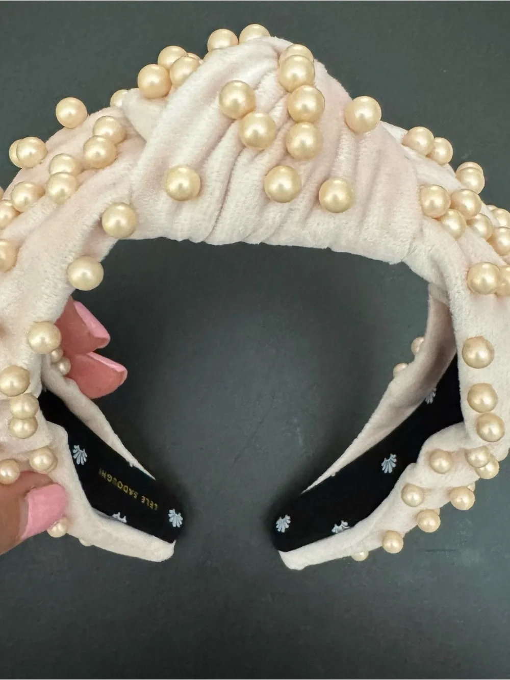 Lele Sandoughi Pearl-Embellished Pink Velvet Headband
